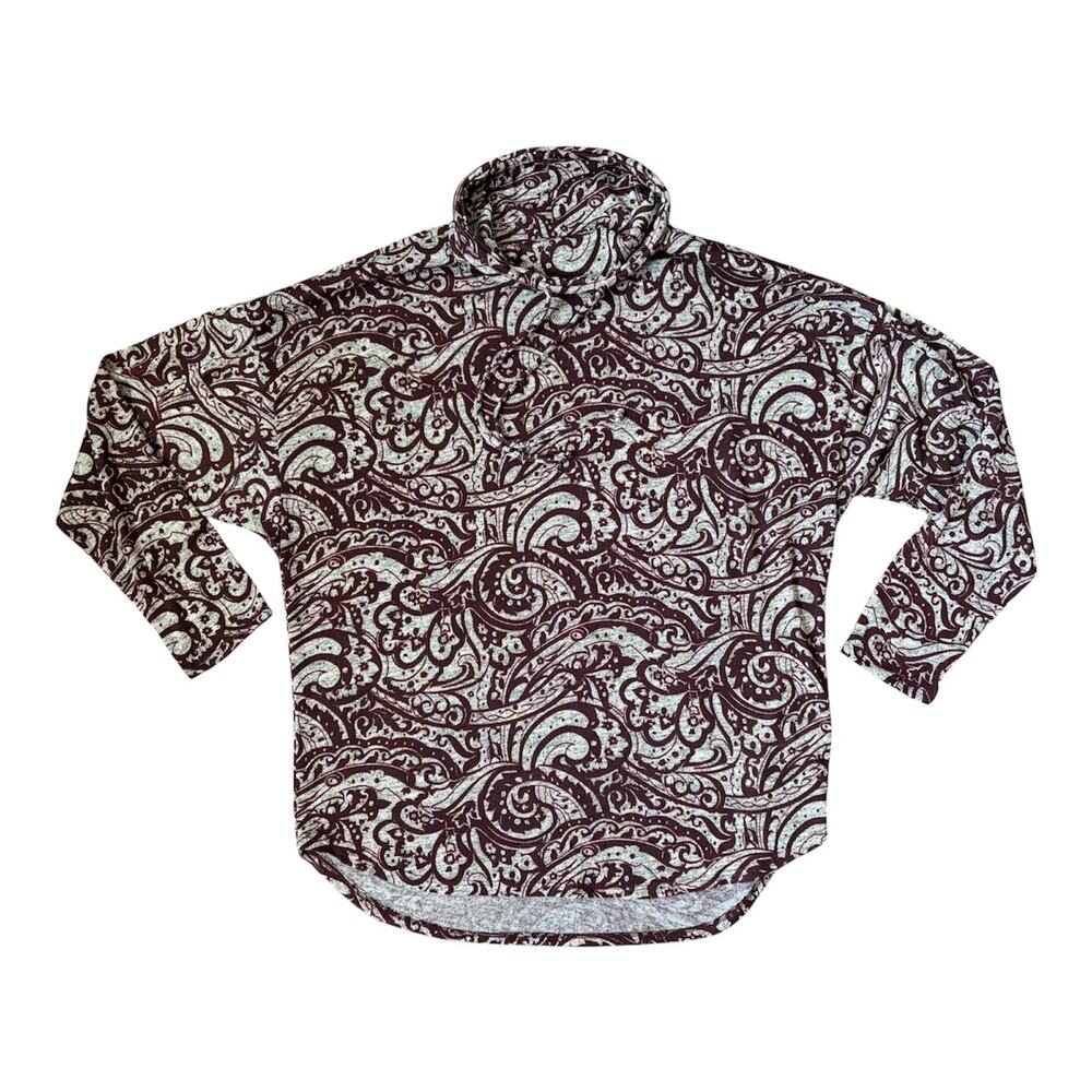 Chris & Carol Burgundy Paisley Print Cowl Neck Long Sleeved Top Sz M Made in USA